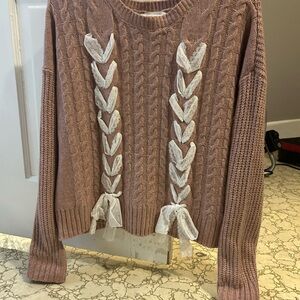 Francesca's Collections Pink Sweater with Lace Details
